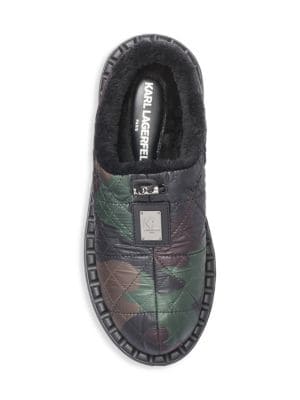 Karl Lagerfeld Paris Faux Fur Camouflage Camping Slippers