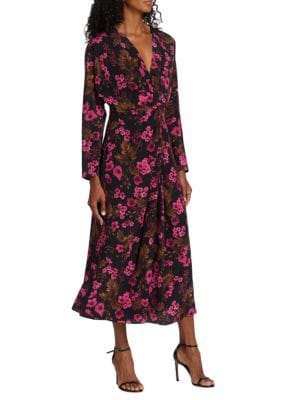 Elie Tahari Floral Azalea Print Midi Dress