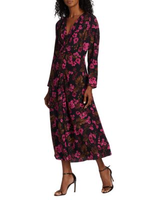 Elie Tahari Floral Azalea Print Midi Dress
