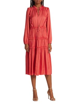Elie Tahari Whisper Ruffle Tassel Midi Dress