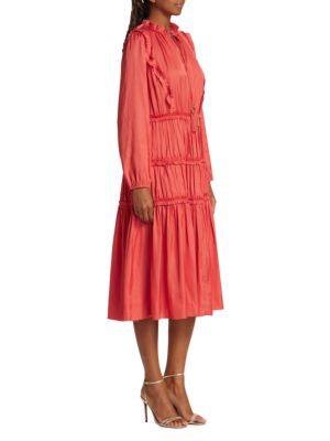 Elie Tahari Whisper Ruffle Tassel Midi Dress