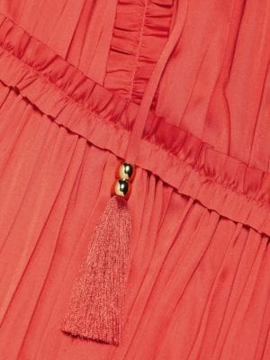 Elie Tahari Whisper Ruffle Tassel Midi Dress