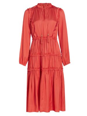 Elie Tahari Whisper Ruffle Tassel Midi Dress