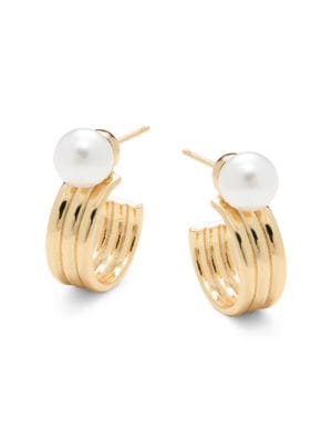 Discount applied at checkout - Area Stars 14K Goldplated & Faux Pearl Huggie Earrings