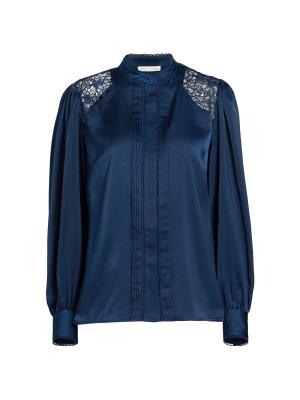 Elie Tahari The Esperanza Lace-Trimmed Satin Blouse