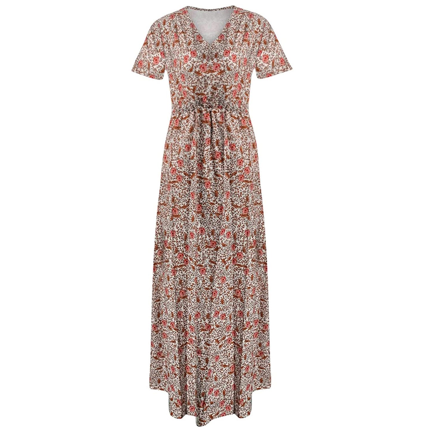 Walmart Rciityk Red Boho Dresses for Women 2024 Summer Casual V Neck Short Sleeve Vintage Print Maxi Dress Vacation Beach Bohemian Dress - Spring/Summer Savings Clearance