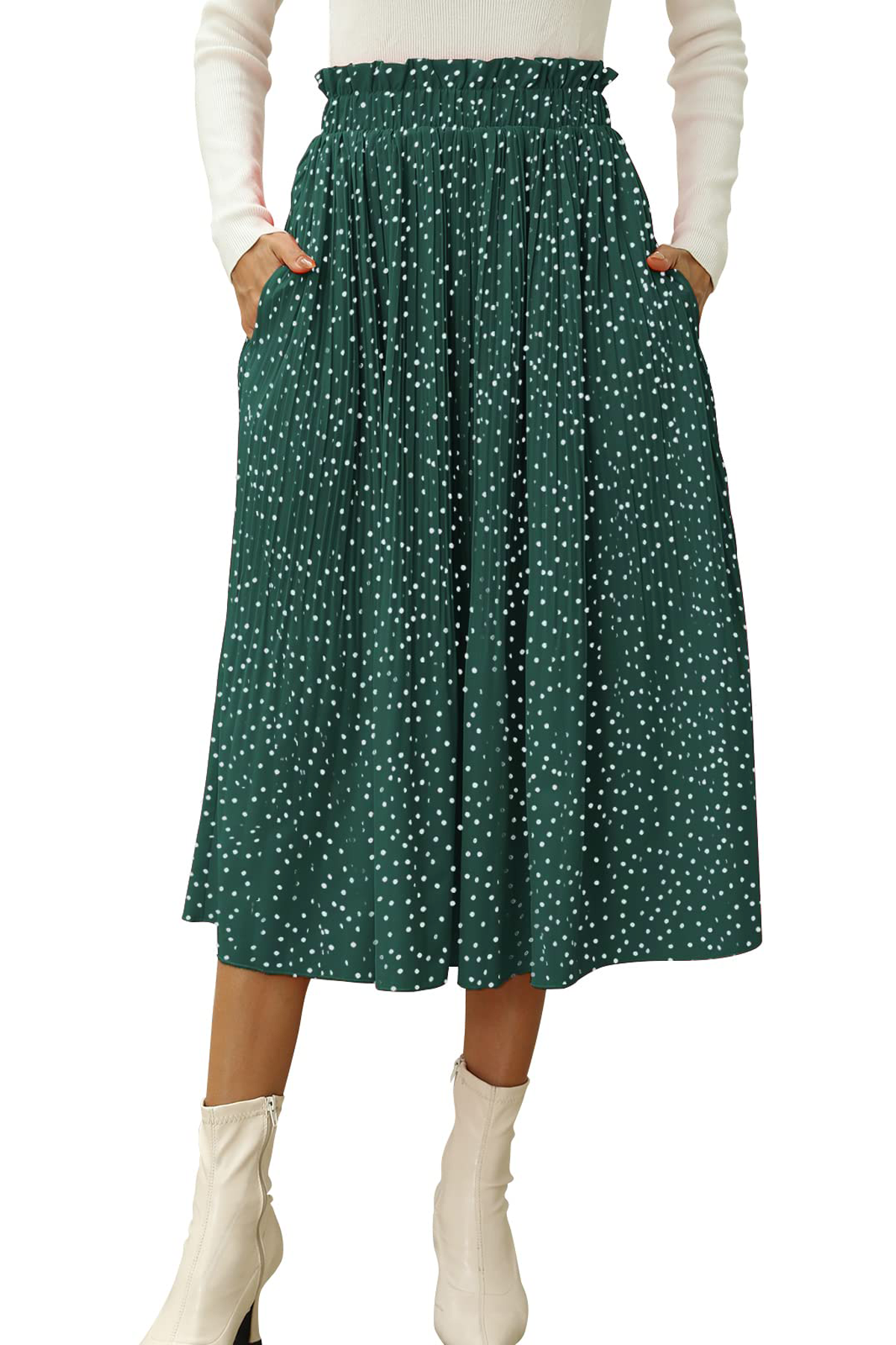 Walmart Fantaslook Midi Pleated Skirts for Women Polka Dot Swing High Waist Maxi Skirt with Pockets Dresses