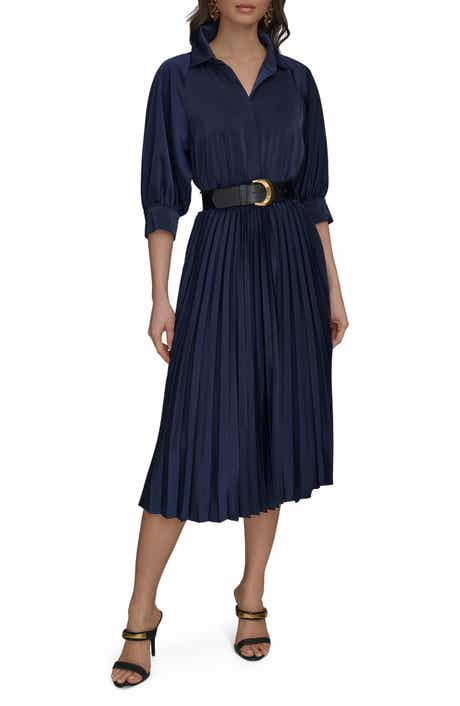 Flutter Sleeve Pleated Midi Dress