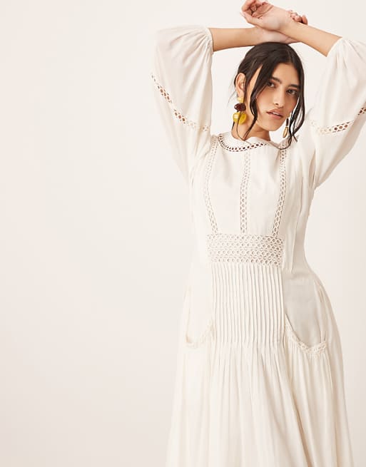 ARRANGE cotton voile maxi dress with lace trim in ivory