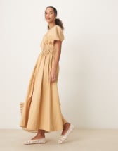 ARRANGE cotton voile maxi dress with lace trim in ivory