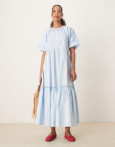 ARRANGE cotton voile maxi dress with lace trim in ivory