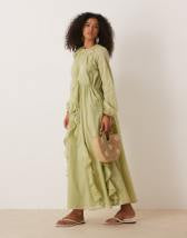 ARRANGE cotton voile maxi dress with lace trim in ivory
