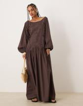 ARRANGE cotton voile maxi dress with lace trim in ivory