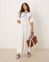 ARRANGE cotton voile maxi dress with lace trim in ivory