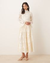 ARRANGE cotton voile maxi dress with lace trim in ivory
