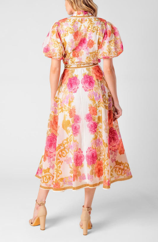 FLYING TOMATO Floral Puff Sleeve Shirtdress