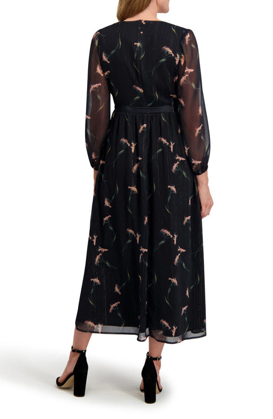 Laundry by Shelli Segal Maya Floral Long Sleeve Faux Wrap Chiffon Dress