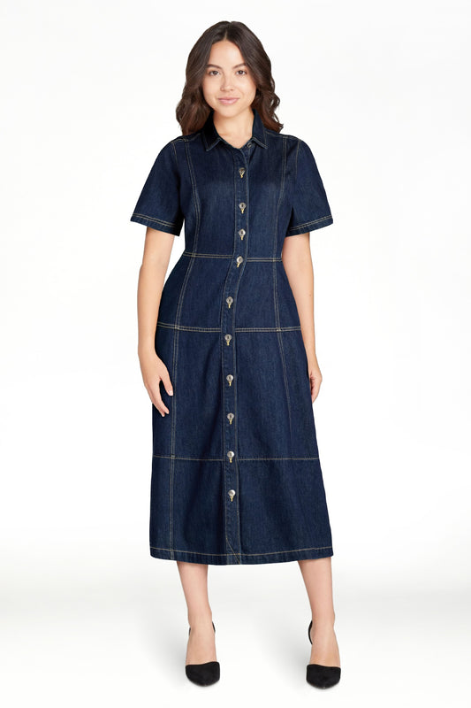 thumbnail image 2 of Free Assembly Women's Button Front Cotton Midi Dress with Short Sleeves, XS-XXL, 2 of 8