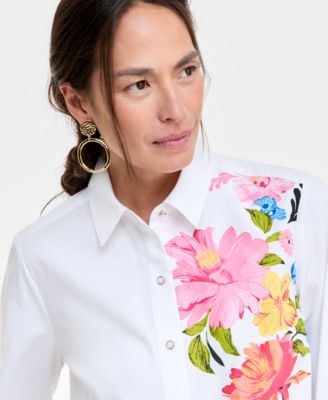 Macy's JM CollectionWomen's Printed Cotton-Poplin Blouse, Exclusively at Macy's