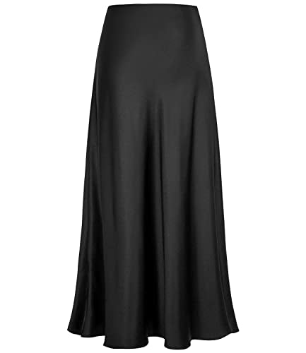Amazon Women's Satin High Waisted Maxi Skirts Hidden Elasticized Waistband A Line Long Skirt
