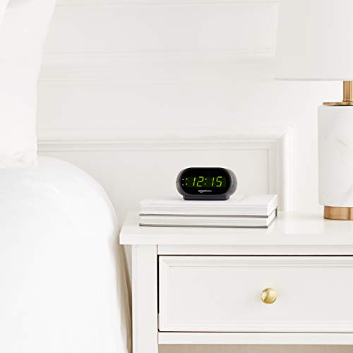 Amazon Amazon Basics Small Digital Oval Alarm Clock With LED Display, Nightlight & Battery Backup, Black, 4.5 x 3.5 x 2.4 Inches