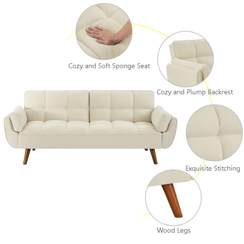 Amazon Convertible Sofa Bed Folding Loveseat Couch, Modern Futon Recliner Sleeper with Adjustable Backrest, Beige