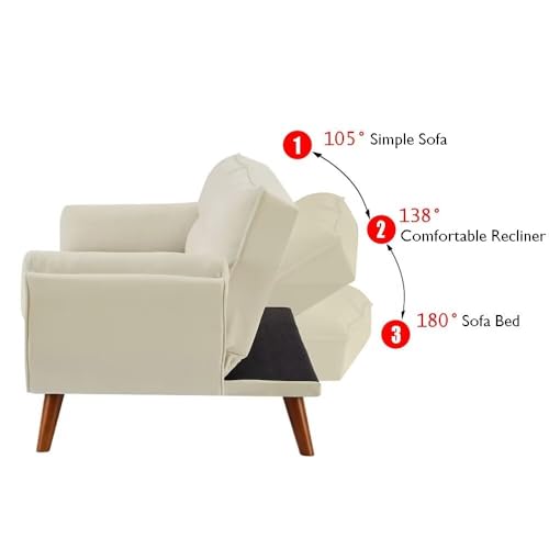 Amazon Convertible Sofa Bed Folding Loveseat Couch, Modern Futon Recliner Sleeper with Adjustable Backrest, Beige