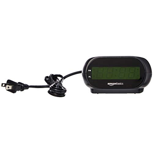 Amazon Amazon Basics Small Digital Oval Alarm Clock With LED Display, Nightlight & Battery Backup, Black, 4.5 x 3.5 x 2.4 Inches