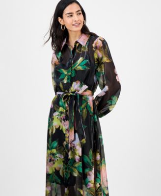 Macy's julia jordanWomen's Floral Chiffon Maxi Shirtdress