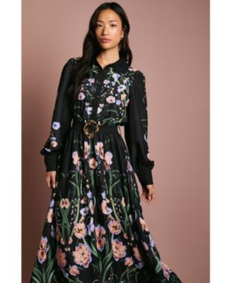 Macy's CoastWomen's Print Shirt Dress With Lace Trims