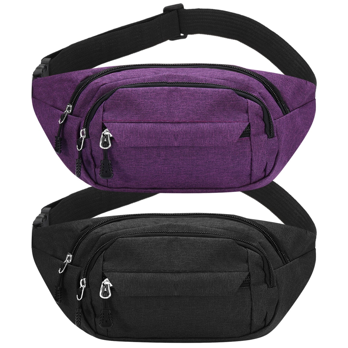 Walmart AOWOO 2 Pack Fanny Packs for Men and Women, Waist Bag with 3-Zipper Pockets, Water Resistant Sports Waist Pack Bag Bum Bag for Outdoors Sports Travel Hiking Running