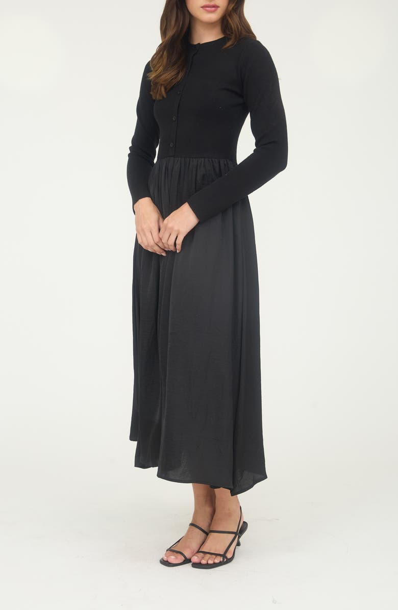 AUGUST SKY Mixed Media Long Sleeve Maxi Dress