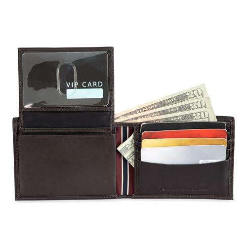 Tommy Hilfiger Men's Leather Wallet – Slim Bifold with 6 Credit Card Pockets and Removable ID Window