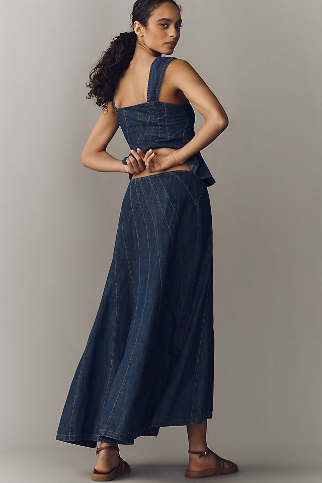 Anthropologie By Anthropologie Swirled Denim Maxi Skirt