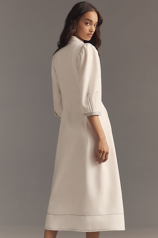 Anthropologie English Factory Long-Sleeve Collared Center-Pleat A-Line Midi Dress