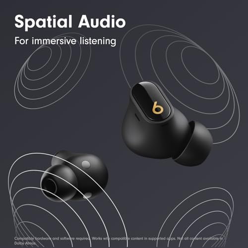 Amazon Beats Studio Buds + | True Wireless Noise Cancelling Earbuds, Enhanced Apple & Android Compatibility, Built-in Microphone, Sweat Resistant Bluetooth Headphones, Spatial Audio - Black/Gold