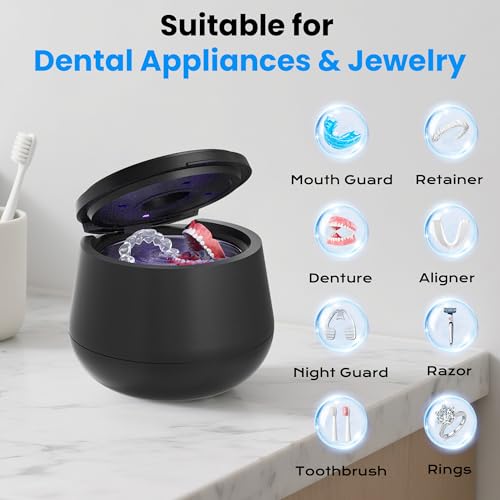 Amazon 45kHz Ultrasonic Retainer Cleaner, 200ML Dental Cleaning Pod for Dentures, Mouth Guards, Braces, Aligner, Toothbrush Jewelry and More, UV Denture Cleaner with 4 Modes & Digital Timer