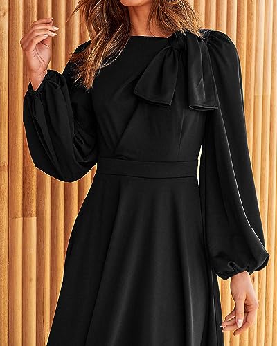 BTFBM Women's 2023 Formal Maxi Dress Puff Long Sleeve Crewneck Bow Tie A-Line Long Flowy Wedding Guest Party Dresses