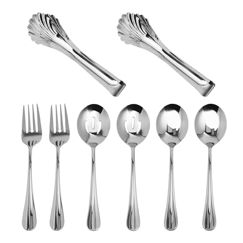 Serving Utensil Set,6-32piece Serving Utensil Set with Serving Spoons,Serving Forks,Serving Tongs Soup Ladle Catering Serving Utensils,Dishwasher Safe (9-9.8Inch-Serving Set-8pcs)