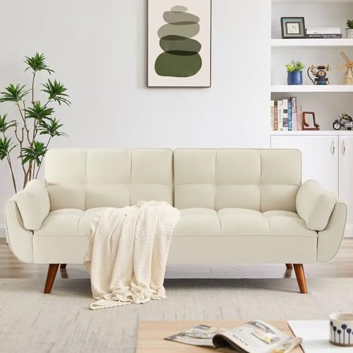 Amazon Convertible Sofa Bed Folding Loveseat Couch, Modern Futon Recliner Sleeper with Adjustable Backrest, Beige