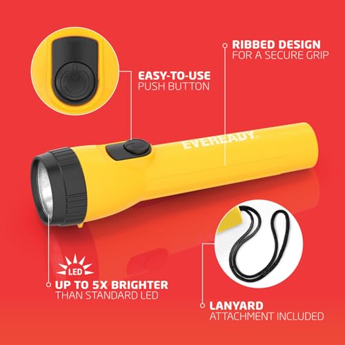 Amazon EVEREADY LED Flashlights (4-Pack), Bright Flashlights for Emergencies and Camping Gear, Flash Light with AA Batteries Included, Blue/Yellow (4-Pack)
