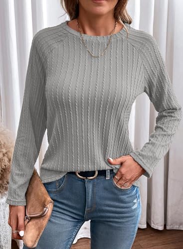 Dokotoo Womens Tops Long Sleeve Lightweight Shirts 2024 Fall Fashion Trendy Tops Crewneck Casual Knit Basic Tee