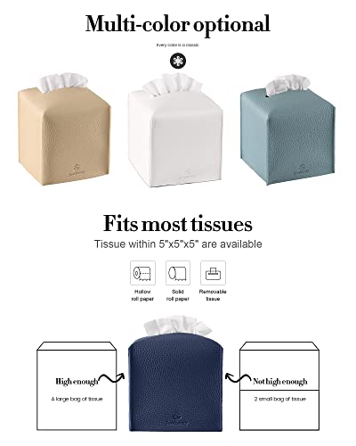 Amazon Tissue Box Cover, Jeethemy Square PU Leather Tissue Box Holder, Modern Tissue Case Facial Paper Organizer Dispenser,5X5X5'',Single Navy Blue
