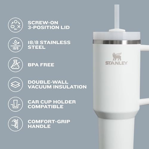 Amazon Stanley Quencher H2.0 Tumbler with Handle and Straw 40 oz | Flowstate 3-Position Lid | Cup Holder Compatible for Travel | Insulated Stainless Steel Cup | BPA-Free | Stargaze