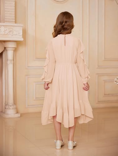 Amazon GRACE KARIN Girls Long Sleeve Dress Fall Spring Ruffle Swing Maxi High Low Formal Party Dress Size 5-12Y