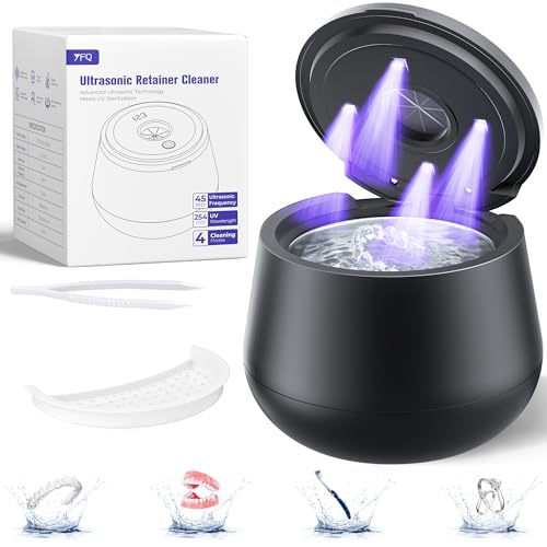 Amazon 45kHz Ultrasonic Retainer Cleaner, 200ML Dental Cleaning Pod for Dentures, Mouth Guards, Braces, Aligner, Toothbrush Jewelry and More, UV Denture Cleaner with 4 Modes & Digital Timer