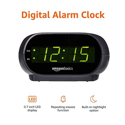 Amazon Amazon Basics Small Digital Oval Alarm Clock With LED Display, Nightlight & Battery Backup, Black, 4.5 x 3.5 x 2.4 Inches