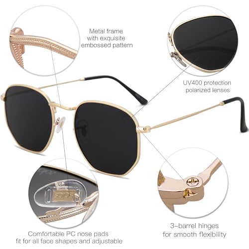Amazon SOJOS Square Polarized Sunglasses for Women Men Small Hexagonal Polygon Shades SJ1072