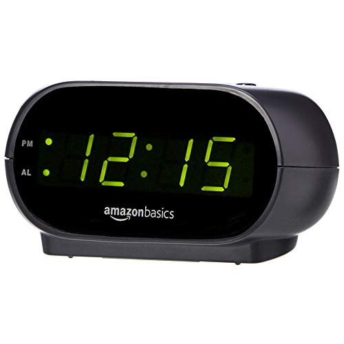 Amazon Amazon Basics Small Digital Oval Alarm Clock With LED Display, Nightlight & Battery Backup, Black, 4.5 x 3.5 x 2.4 Inches