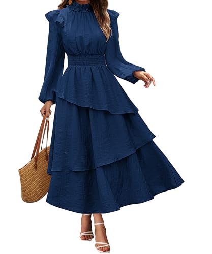 Clip coupon - GRACE KARIN Women's Long Sleeve Fall Dresses 2024 Casual Ruffle Mock Neck Midi Wedding Guest Cocktail Flowy Dress